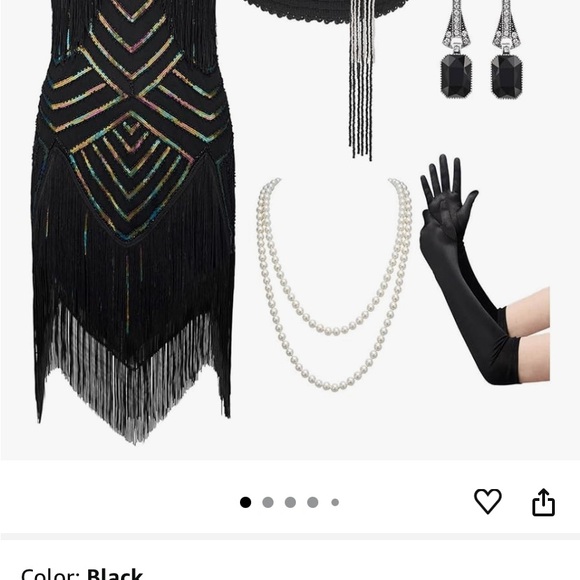 Black Flapper Dress Costume Set with Accessories + White Wig – XL - Picture 1 of 11